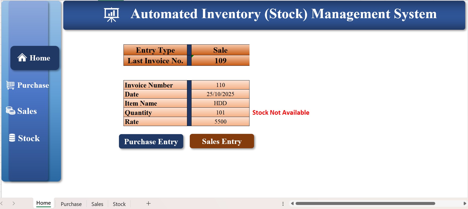 Automated Inventory Management System in Excel